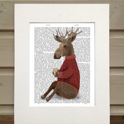 Moose in sweater with latte, Cabin Book Print, Art Print, Wall Art