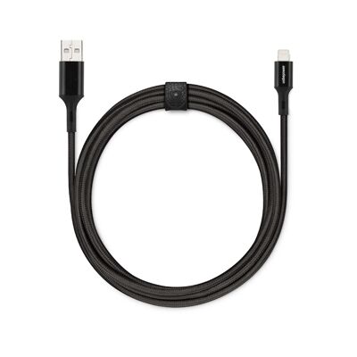 Braided USB-A to Lightning cable in fabric, extra long and resistant - 2.5 m - Fab 250 Lightning Edition Black #cabledecharge #cableusb #smartphone #iphone #chargerapide #usb #lightning