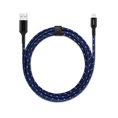Fabric Braided USB-A To Lightning Cable, Extra Long And Resistant - 2.5 m - Fab 250 Lightning Marine Edition #cabledecharge #cableusb #smartphone #iphone #chargerapide #usb #lightning