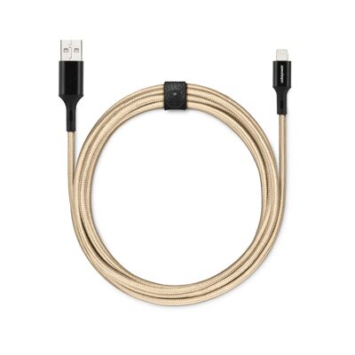 Fabric Braided USB-A To Lightning Cable, Extra Long And Resistant - 2.5 m - Fab 250 Lightning Gold Edition #cabledecharge #cableusb #smartphone #iphone #chargerapide #usb #lightning