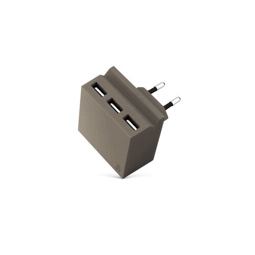 Multi Chargeur 3 USB -  5,5 x 5,5 x 6,7 cm - Hide Mini Taupe #chargeur #multichargeur #chargeurrapide #smartphone #iphone #tablette #usb