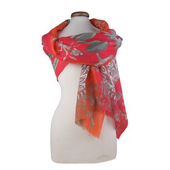 Etole écharpe foulard en laine imprimée Safari motif tigre, palmiers et animaux d'afrique, orange et rouge 2