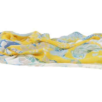 Etole foulard écharpe  en laine imprimée Safari motif tigres et animaux de la savane, jaune et blanche 4