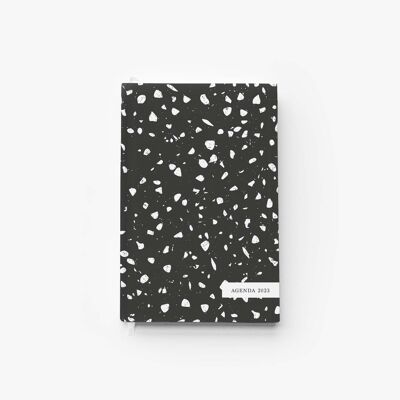 2023 diary, black and white terrazzo pattern