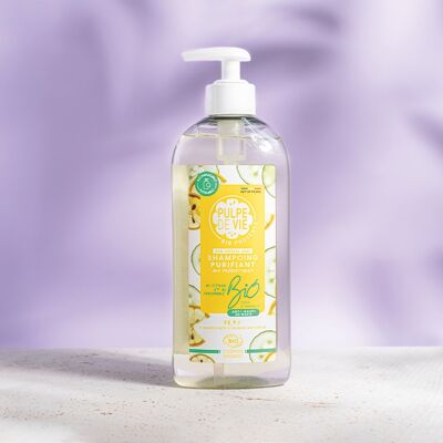 Shampoing Purifiant avec prébiotiques, usage cuir chevelu gras, à base de Citron & Concombre 400 ml, cosmétique antigaspi bio, format recharge, Upcycling, SORBET GIVRE, formule naturelle