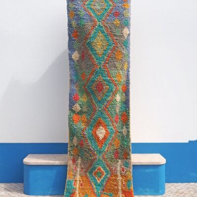 Moroccan Boujad Wool Rug Runner - Mint Green Diamonds - 300 x 80 cm
