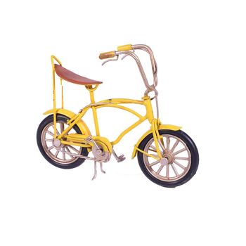 Miniature de vélo rétro en métal jaune 16,5 cm