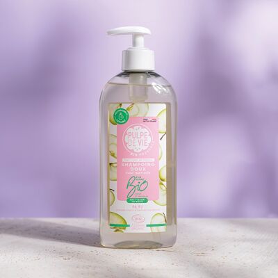 Sanftes Shampoo, tägliche Anwendung, alle Haartypen, mit Apfelwasser 400 ml, Bio-Anti-Waste-Kosmetik, Nachfüllformat, Upcycling, POMPOMPIDOUX, natürliche Formel
