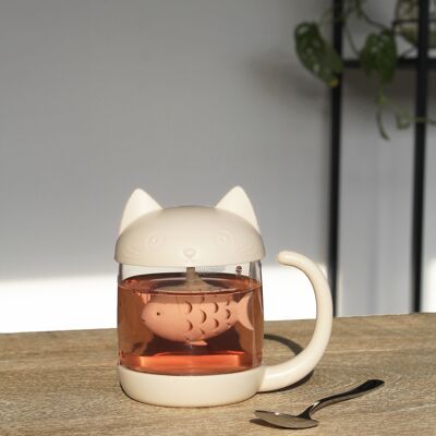 Tazza da tè a forma di gatto | colino da tè integrato