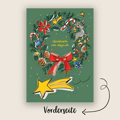 Karte Weihnachtskranz zum Adventsbasteln