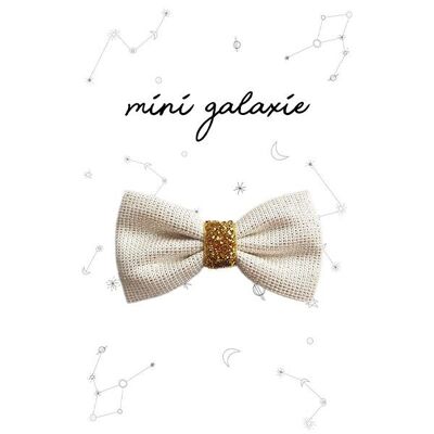 Glittery silver lurex bow barrette with golden loop