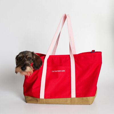 Constantin Hundetragetasche aus Baumwollcanvas in Rot und Rosa