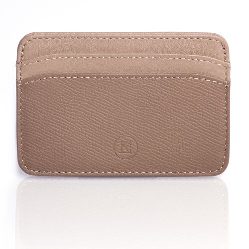 Porte Carte Bancaire Homme et Femme en Cuir de Luxe Italien : Veau Epsom et Agneau Nappa - Maroquinerie avec fonction de Protection Anti Piratage sans contact RFID - couleur : Taupe et Beige