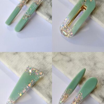 RESIN HAIR CLIP PACK - MINT & UNICORN DUST (12 items)