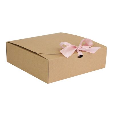 Pack of 12 Square Brown Kraft Box with Baby Pink Ribbon