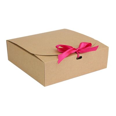 Pack of 12 Square Brown Kraft Box with Hot Pink Ribbon