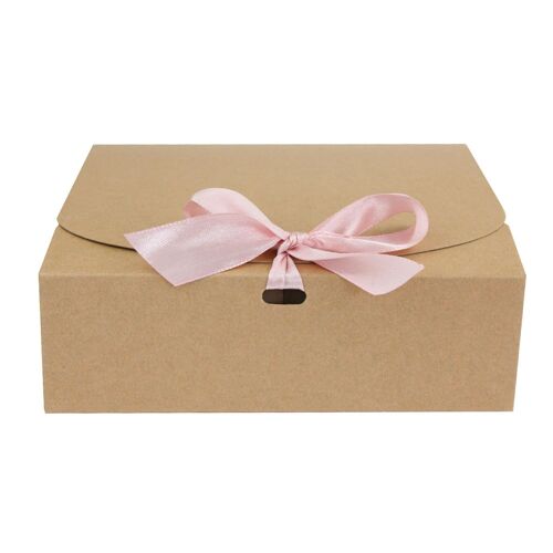 Pack of 12 Square, Brown Kraft Box with Baby Pink Ribbon