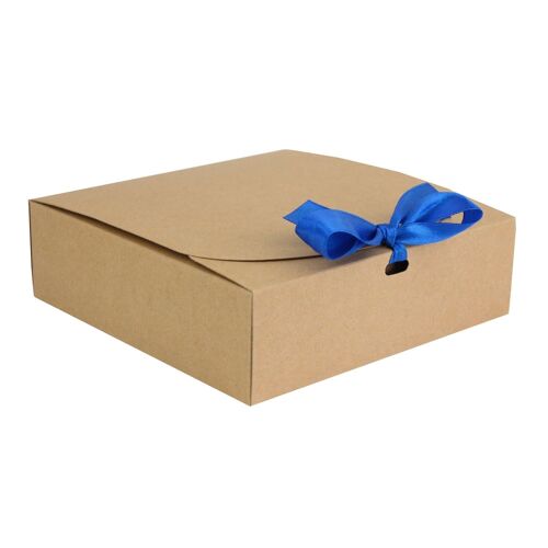 Pack of 12 Square, Brown Kraft Box with Dark Blue Ribbon