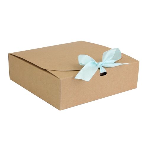 Pack of 12 Square, Brown Kraft Box with Light Blue Ribbon