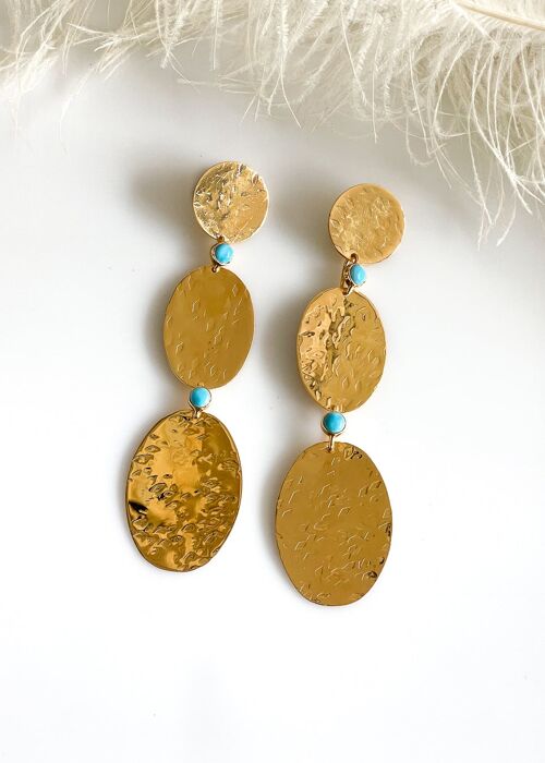 Nisaba Stoned Earrings Gold - Turquoise