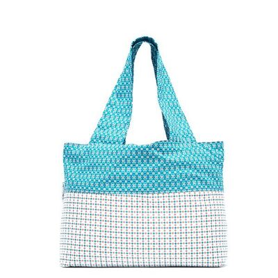 JOUVENCELLE Einkaufstasche aus blau / weißer Baumwolle der 60er Jahre