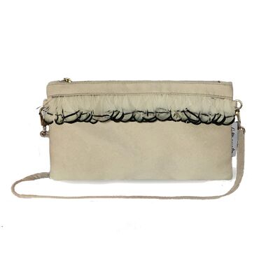 CORDULIE pochette ecru con piume di fagiano