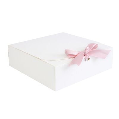 Pack of 12 Square, White Box with Baby Pink Bow Ribbon