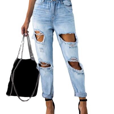 Mid-Rise Ruffled Ripped Tapered Jeans