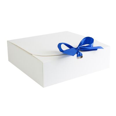 Pack of 12 Square, White Box with Dark Blue Bow Ribbon