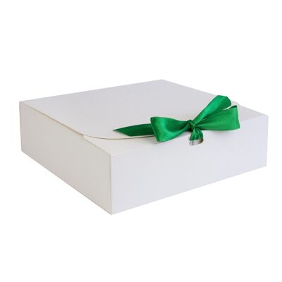 Pack of 12 Square, White Box with Green Bow Ribbon