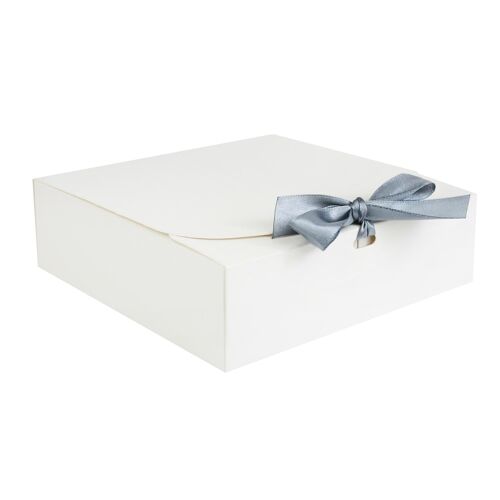Pack of 12 Square, White Box with Grey Bow Ribbon