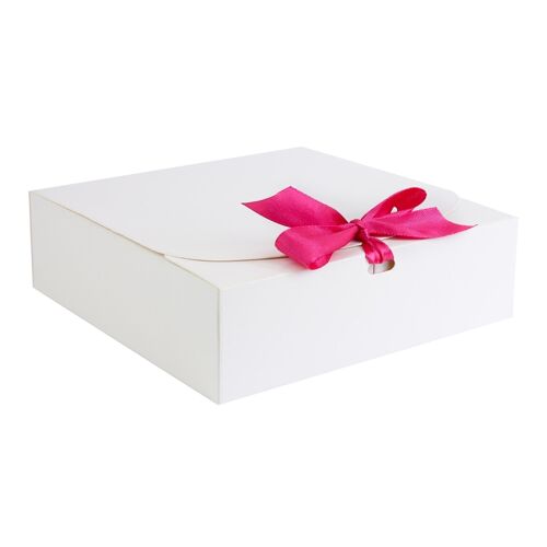 Pack of 12 Square, White Box with Hot Pink Bow Ribbon