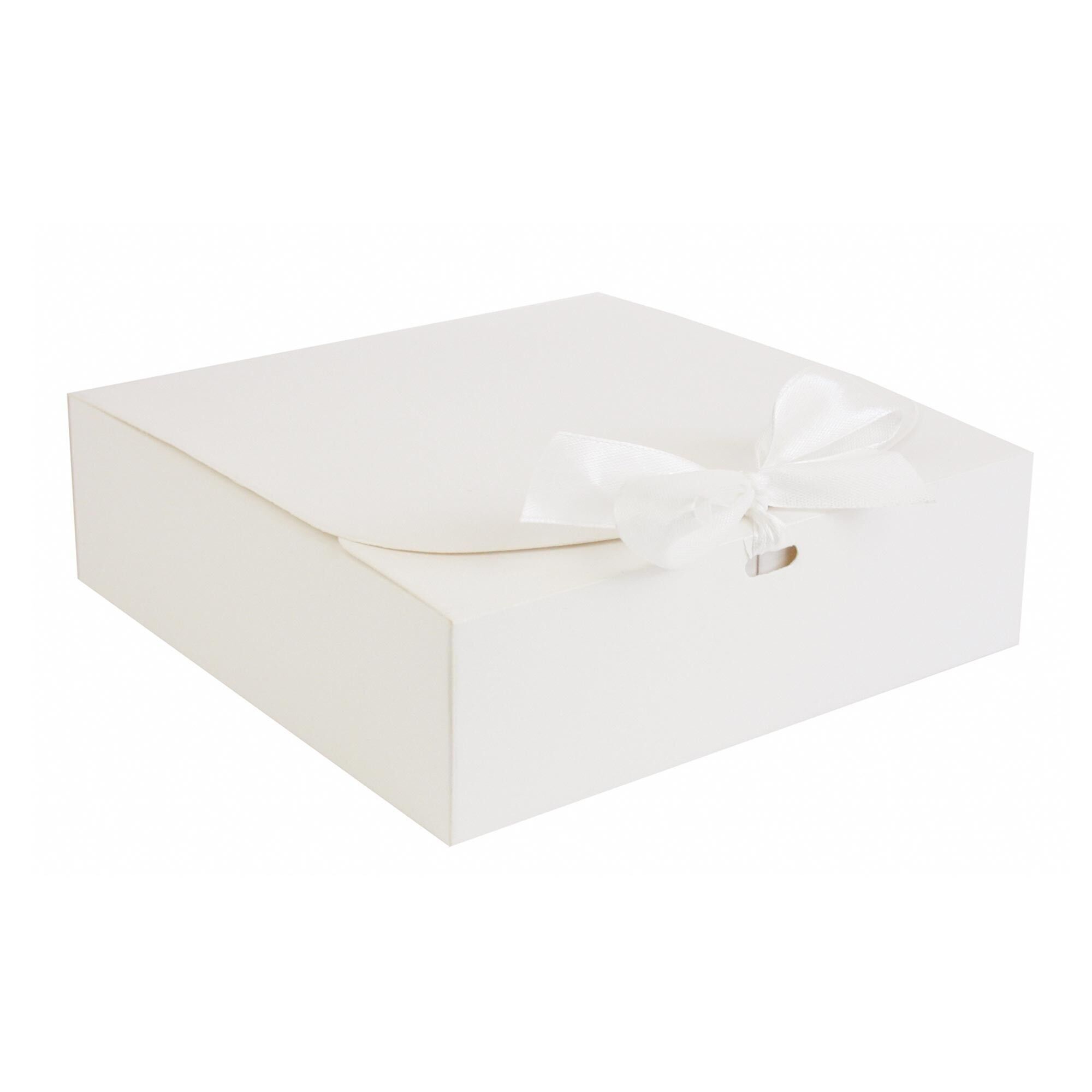 Pack of 12 Square, White Box with Ivory Bow Ribbon