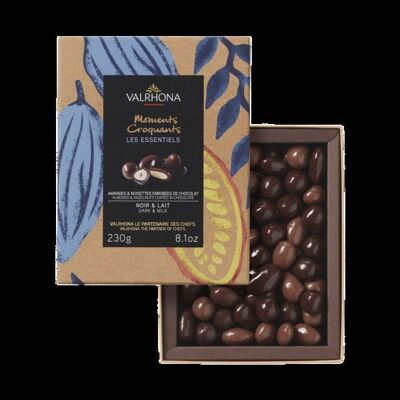 Coffret LES ESSENTIELS Amandes et Noisettes chocolat Noir et Lait 230gr VALRHONA