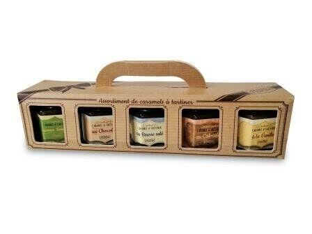 Asst di 5 mini-creme 50g con: caramello, burro salato, calvados, vaniglia