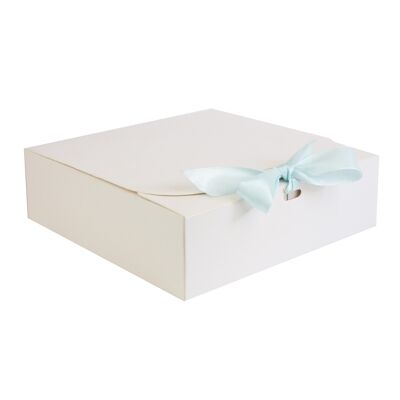 Pack of 12 Square, White Box with Light Blue Bow Ribbon