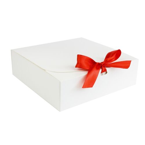 Pack of 12 Square, White Box with Red Bow Ribbon