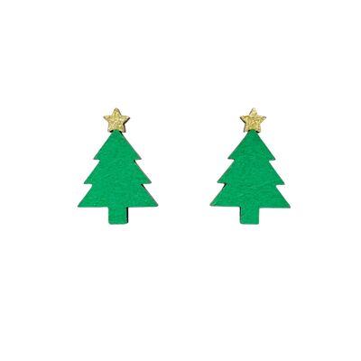 orecchini eco friendly albero di Natale in legno dipinto a mano