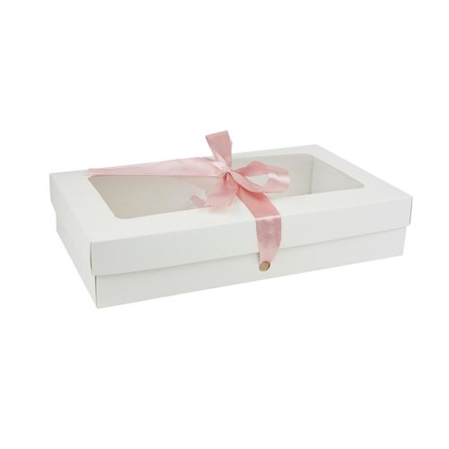 Pack of 12 White Kraft Box with Clear Lid & Baby Pink Ribbon