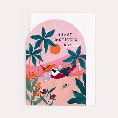 Carte de coucher du soleil de la fête des mères | Carte de hamac relaxante pour maman | Cartes de fête des mères