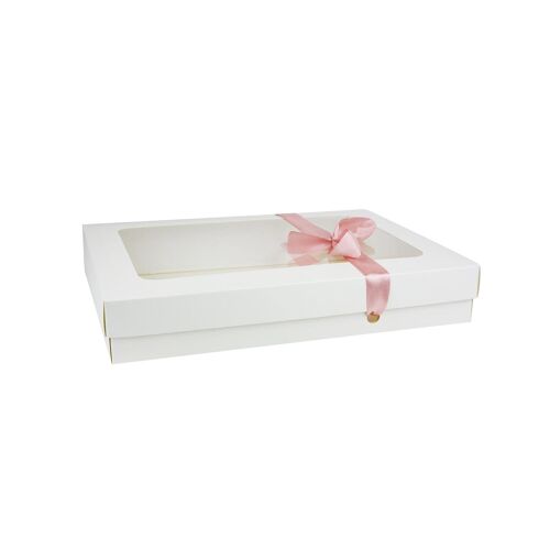 Pack of 12 White Kraft Box with Clear Lid & Baby Pink Ribbon