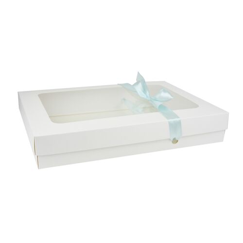 Pack of 12 White Kraft Box with Clear Lid & Light Blue Bow