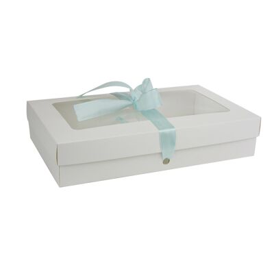 Pack of 12 White Kraft Box with Clear Lid & Light Blue Bow