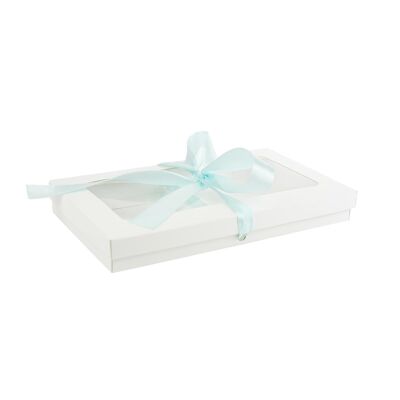Pack of 12 White Kraft Box with Clear Lid & Light Blue Bow