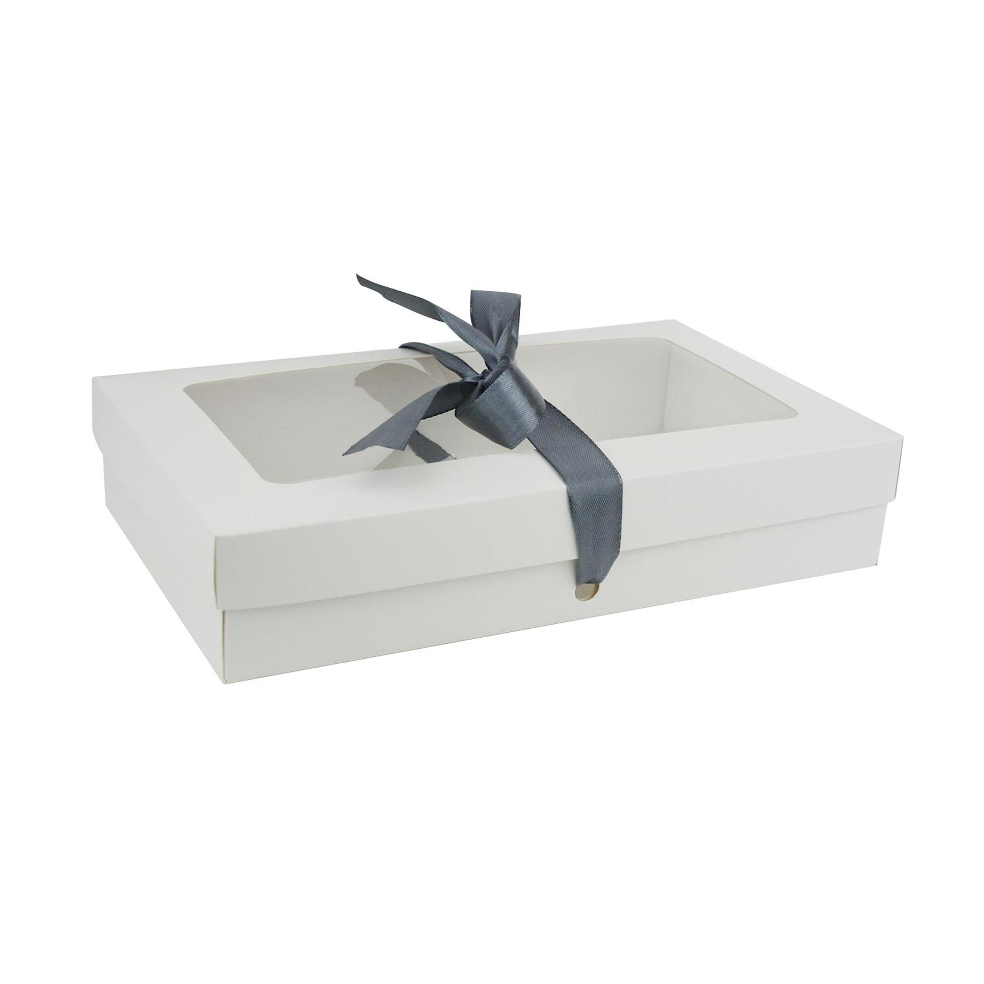 Paquete de 12 Cajas Kraft Blancas con Tapa Transparente y Cinta Gris