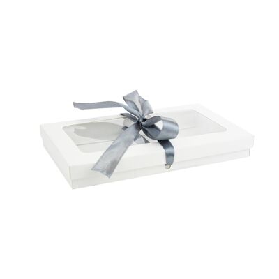 Pack of 12 White Kraft Box with Clear Lid and Grey Ribbon