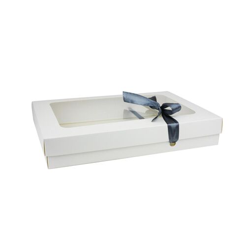 Pack of 12 White Kraft Box with Clear Lid and Grey Ribbon