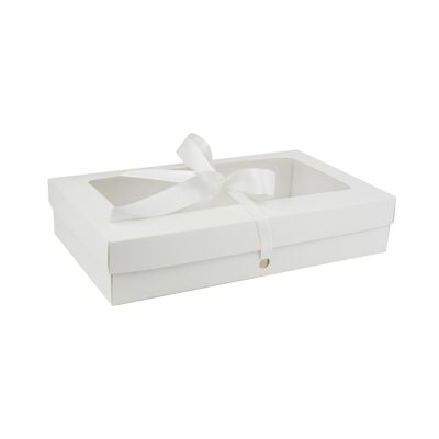 Pack of 12 White Kraft Box with Clear Lid and Ivory Ribbon
