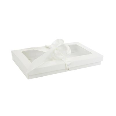 Pack of 12 White Kraft Box with Clear Lid and Ivory Ribbon