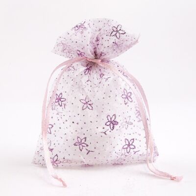 Organza bag with flower print, 9 x 12cm, colour: